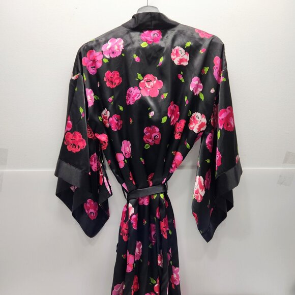 Love La Senza Pink Black Kimono Robe L/XL Floral Satin Wrap Around Lounge wear - Picture 6 of 11